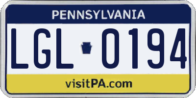 PA license plate LGL0194
