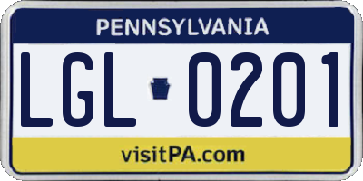 PA license plate LGL0201
