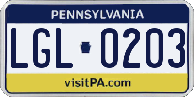 PA license plate LGL0203