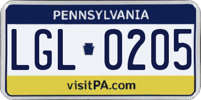 PA license plate LGL0205