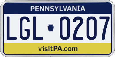 PA license plate LGL0207