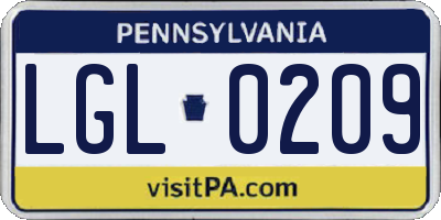 PA license plate LGL0209