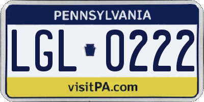 PA license plate LGL0222