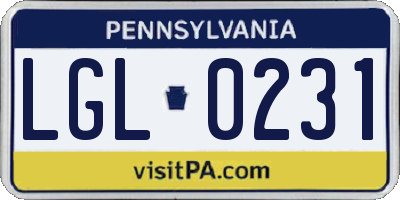 PA license plate LGL0231