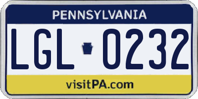 PA license plate LGL0232