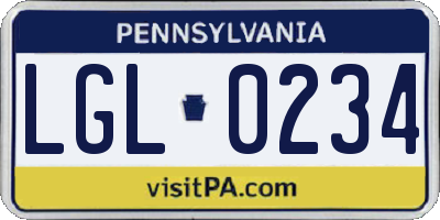 PA license plate LGL0234