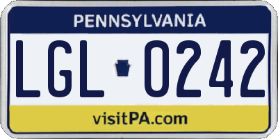 PA license plate LGL0242