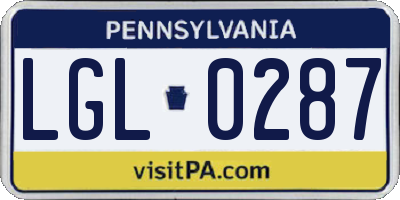 PA license plate LGL0287