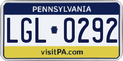 PA license plate LGL0292