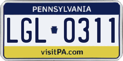 PA license plate LGL0311