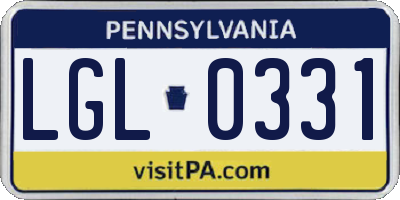 PA license plate LGL0331