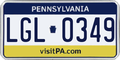 PA license plate LGL0349