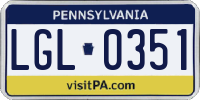 PA license plate LGL0351