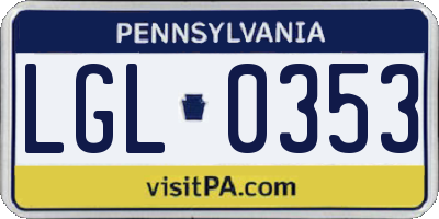 PA license plate LGL0353