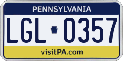 PA license plate LGL0357