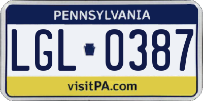 PA license plate LGL0387