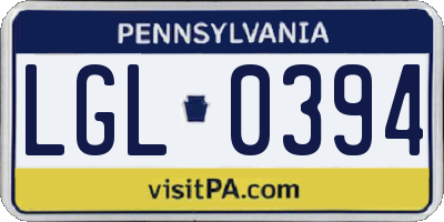 PA license plate LGL0394