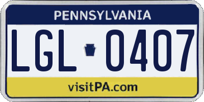 PA license plate LGL0407