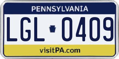 PA license plate LGL0409