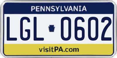 PA license plate LGL0602