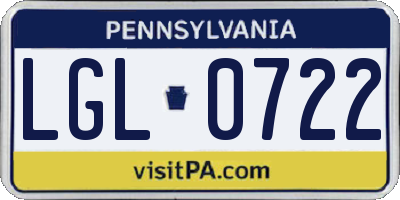 PA license plate LGL0722