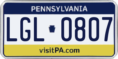 PA license plate LGL0807