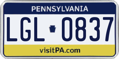 PA license plate LGL0837