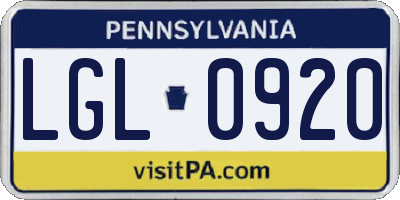 PA license plate LGL0920