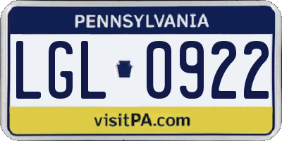 PA license plate LGL0922