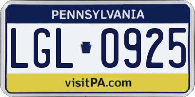 PA license plate LGL0925