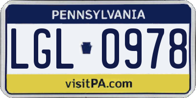 PA license plate LGL0978