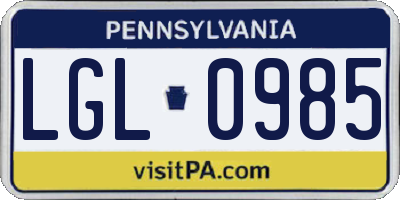 PA license plate LGL0985