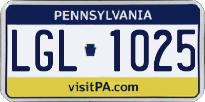 PA license plate LGL1025