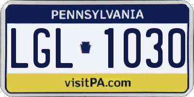 PA license plate LGL1030