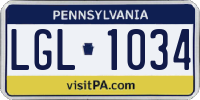 PA license plate LGL1034