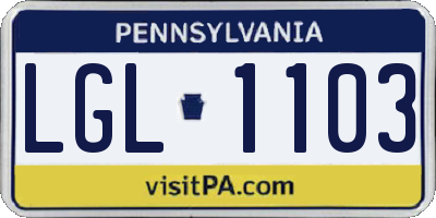 PA license plate LGL1103