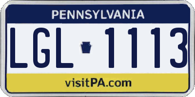 PA license plate LGL1113