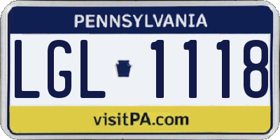 PA license plate LGL1118