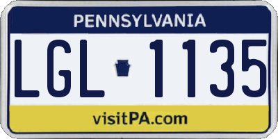 PA license plate LGL1135