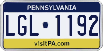 PA license plate LGL1192