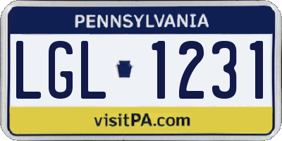 PA license plate LGL1231