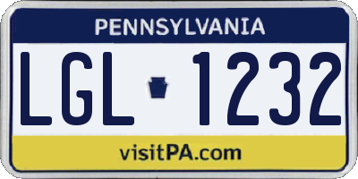 PA license plate LGL1232