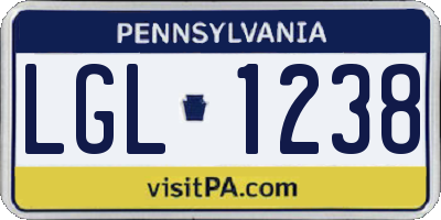 PA license plate LGL1238