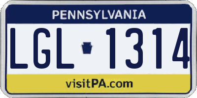 PA license plate LGL1314