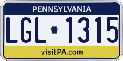 PA license plate LGL1315