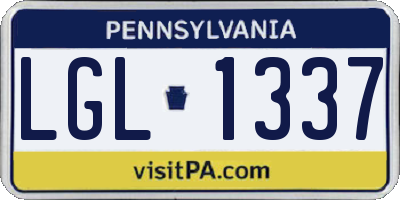 PA license plate LGL1337