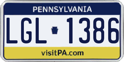 PA license plate LGL1386