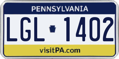 PA license plate LGL1402