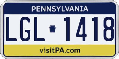 PA license plate LGL1418