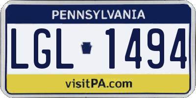 PA license plate LGL1494